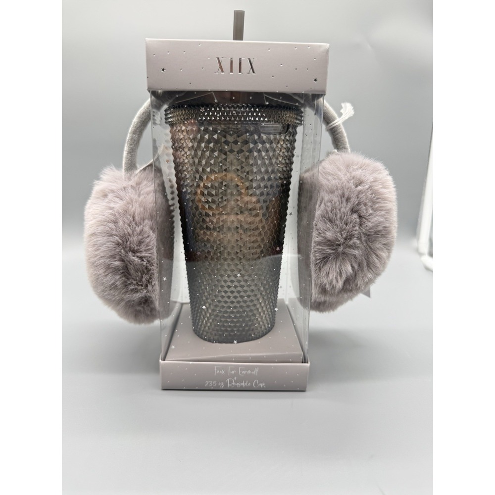 XIIX Tumbler with Faux Fur Earmuffs 23.5 Oz Reusable Cup Gunmetal Gift Set